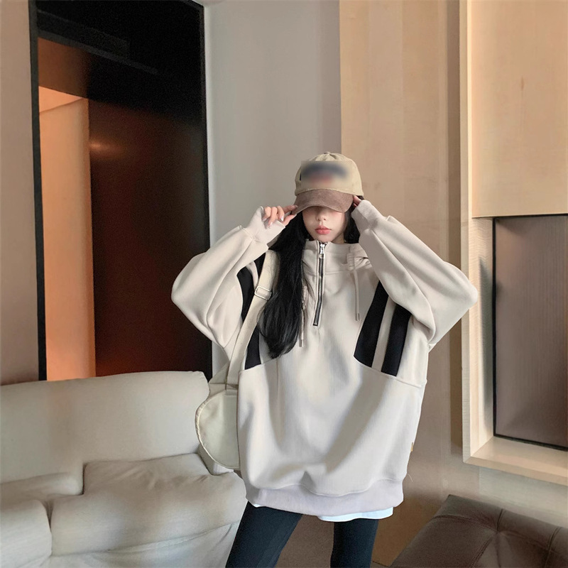 plus size Color-block Sports Pullover Hooded Sweat Spring and Autumn New Women's chubby girl Slimming Lazy Loose Top plus size Color-block Sports Pullover Hooded Sweat Spring and Autumn New Women's chubby girl Slimming Lazy Loose Top