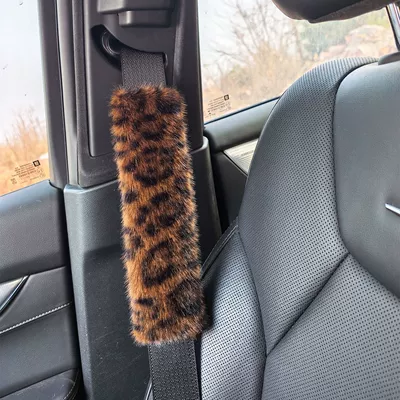 Böyük Leopard Printli Uzun Tüklü Avtomobil Təhlükəsizlik Kəməri Çiyin Yastığı