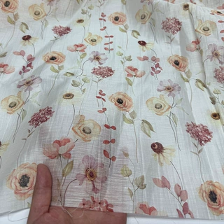 春夏锦纶天丝亚麻印花布料 小花花卉连衣裙衬衣上衣亚麻布料