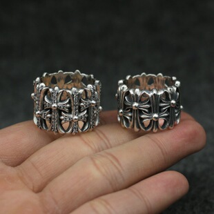 Piushuai European and American 925 Sterling Silver Cross Finger Ring, Trendy Men's Domineering Ring, Wide Thai Silver Tombstone Ring