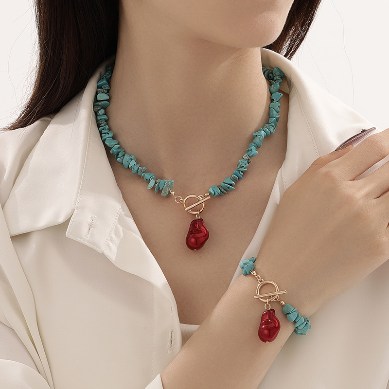 Conjunto de Joyería Europea y Americana, Cierre OT de Aleación Grande e Irregular, Elegante, Simple y Moderno, Collar y Pulsera Verde