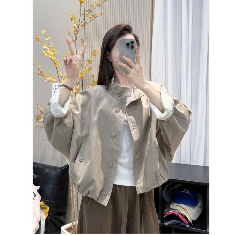 洋气立领夹克外套女2025春秋新款宽松休闲条纹短外套短款上衣女|undefined