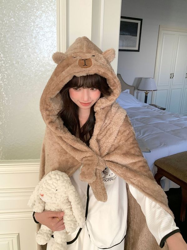 卡皮巴拉懒人披风办公室居家斗篷可外穿加厚披肩秋冬季保暖男女生|undefined