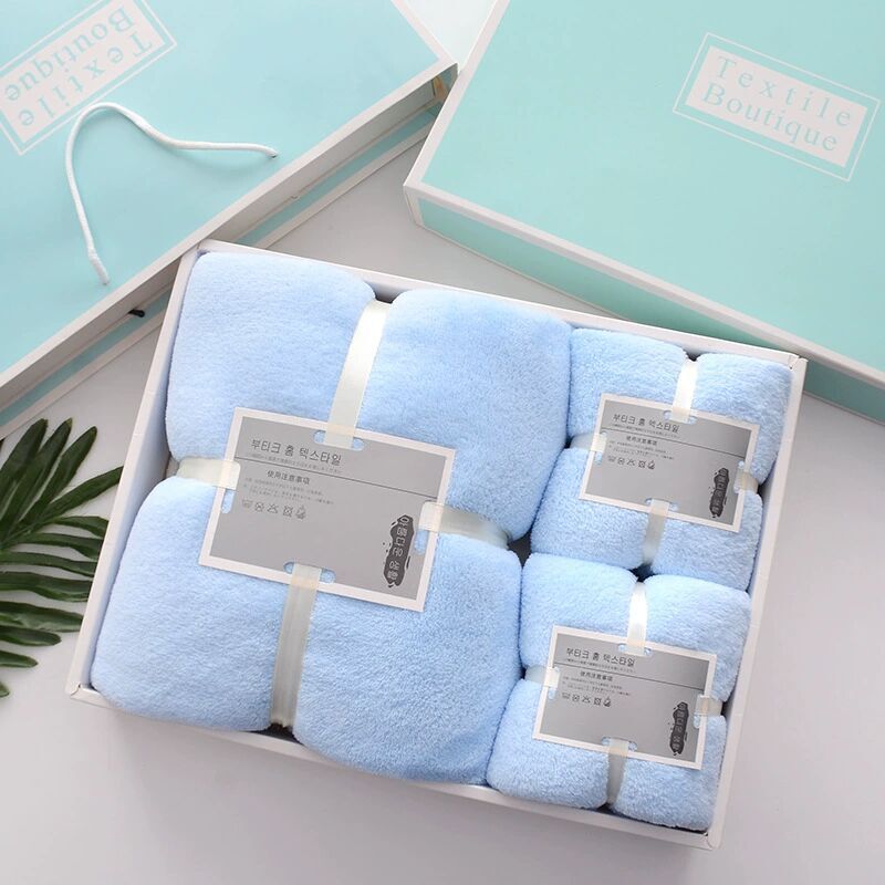 Bath towel towel suit gift box three pieces suit wedding back gift coral velvet soft thickened letter towel set Wholesale