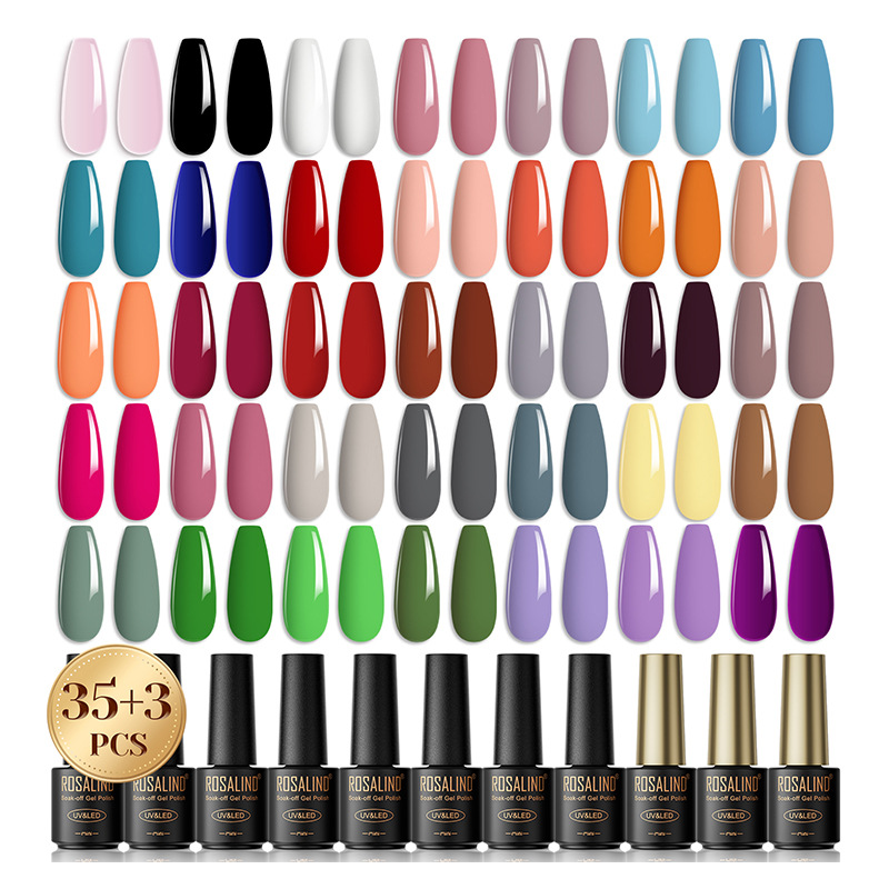 Traje de pegamento de esmalte de uñas transfronterizo 38 botellas conjunto completo esmalte de uñas color desnudo que forma la tienda de esmalte de uñas desechables al por mayor especial