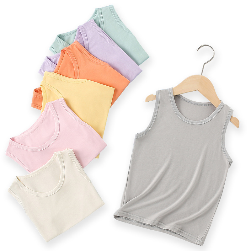 Chaleco modal para niños color sólido cuello redondo chaleco elástico transpirable absorción de humedad niños y niñas chaleco en forma de I verano para niños