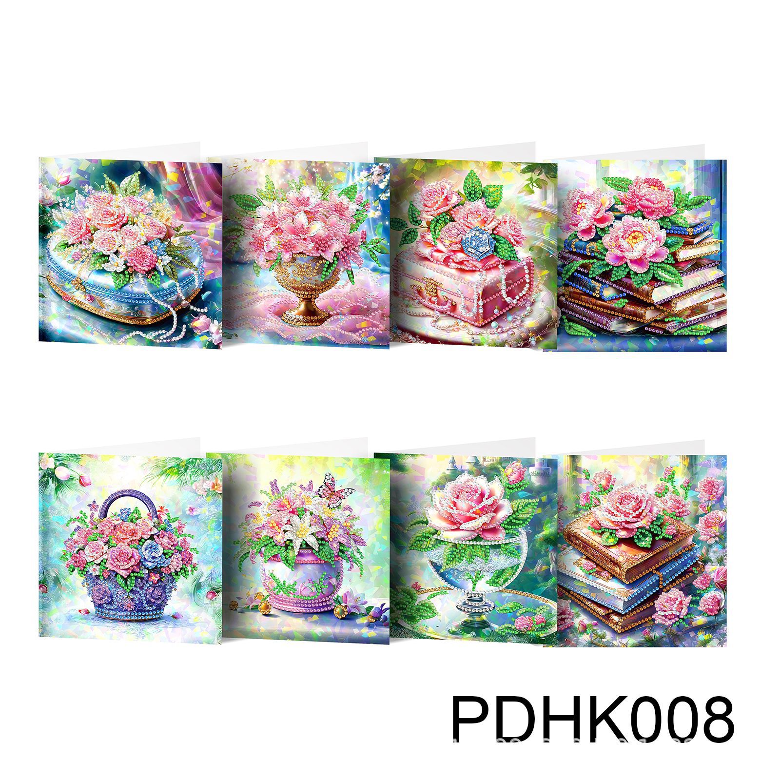 Nuevos diamantes transfronterizos alrededor de la pintura de diamantes DIY flores de Navidad tarjetas de regalo de cumpleaños 12 tarjetas de diamantes