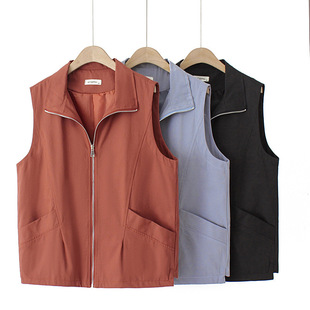 Fall 2023 plus size women's zipper vest lapel chubby girl casual cardigan simple casual vest 8063