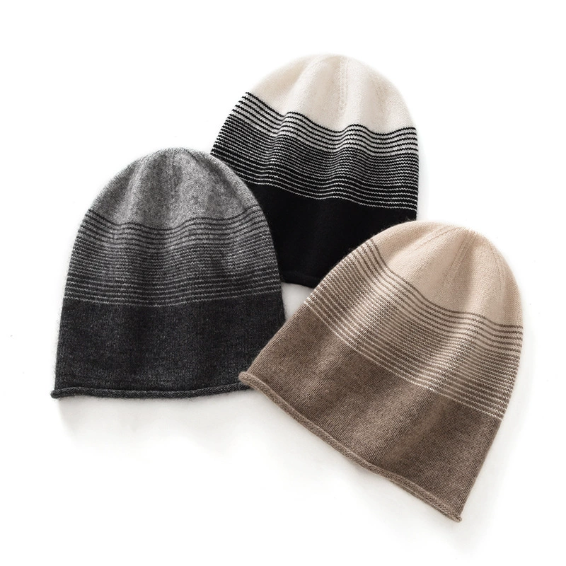 Осенняя и зимняя кашемировая шляпа женская полосатая шерстяная вязаная шапка
