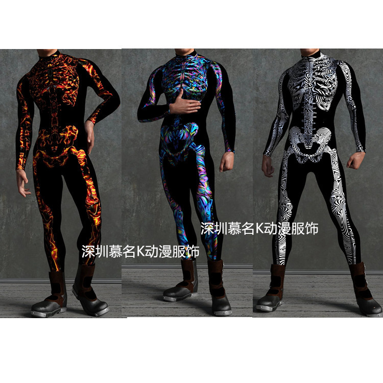 2023 New European and American Halloween New Skeleton Women's cosplay Leotard 3D Printed Slim-Fit Pants