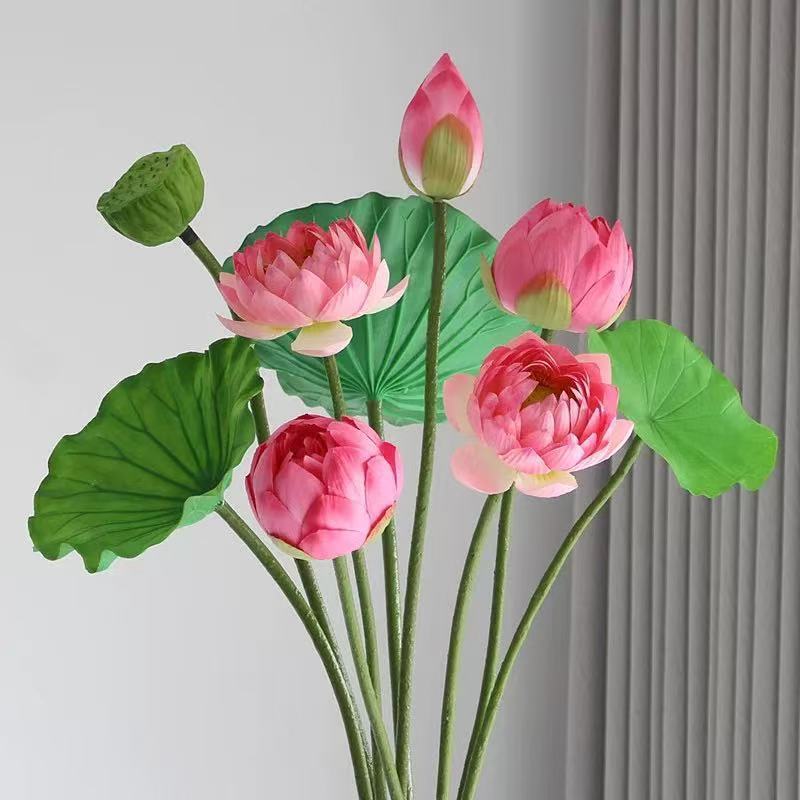 仿真花荷花荷叶带杆莲蓬插花客厅摆设拍摄道具假花庭院装饰|undefined