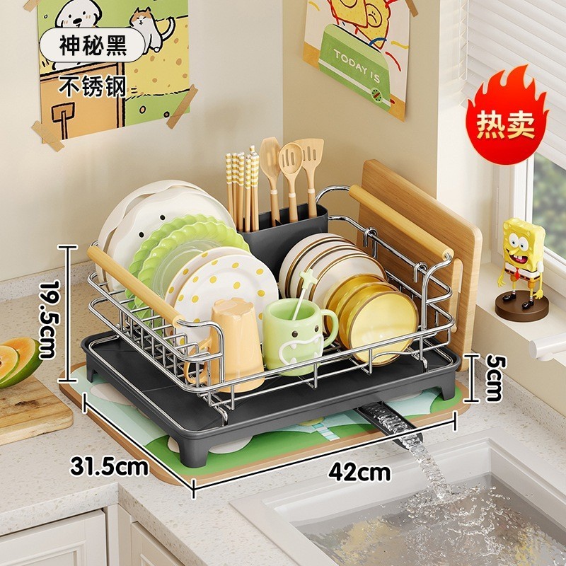 キッチンラック、家庭用カウンタートップ、多機能食器、食器、収納ボウルラック、フリップトップ排水ラック|undefined
