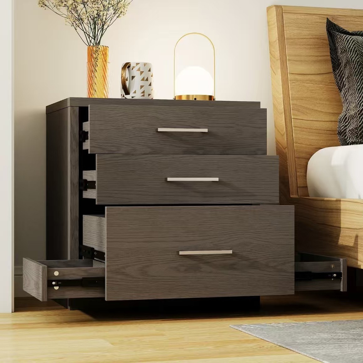 Nuevo comercio exterior con dos cajones ocultos mesas de cabecera pequeñas, mesas de cabecera de dormitorio modernas medievales,