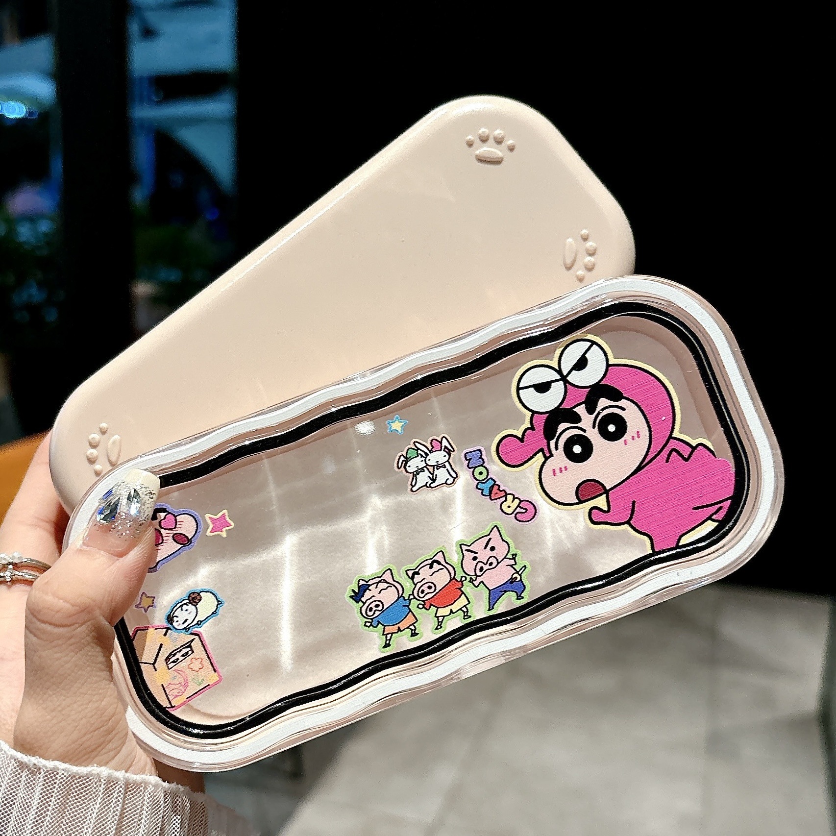 Caja de gafas de dibujos animados encantadora portátil anti-compresión de moda imitación de la placa miopía de la caja de gafas marco procesamiento al por mayor