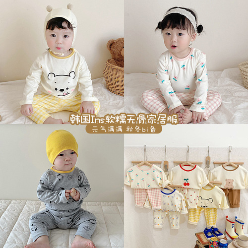 22 Korean-style Insta children's boneless autumn and winter sets pajamas and underwear two-piece set home wear
