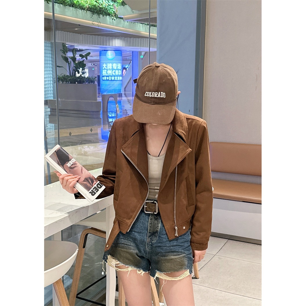 2024 New Deerskin Fleece Coat Women's Autumn New High-end Sense Bike Suit Short Retro Jacket Top