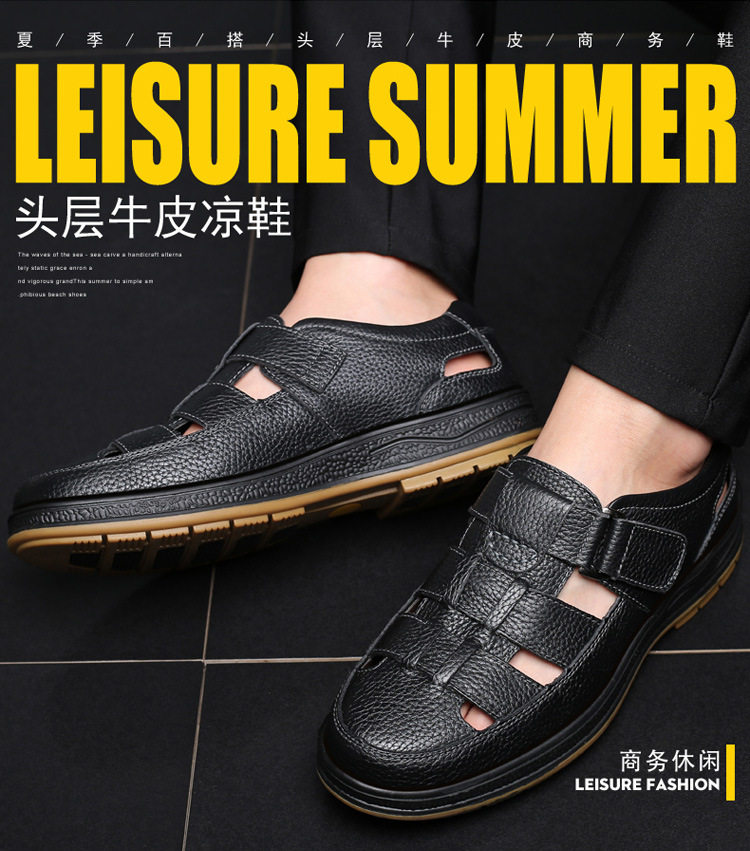 Dép sandal nam da thật đục lỗ thoáng khí chống trượt — Màu nâu, Màu đen chi tiết 7