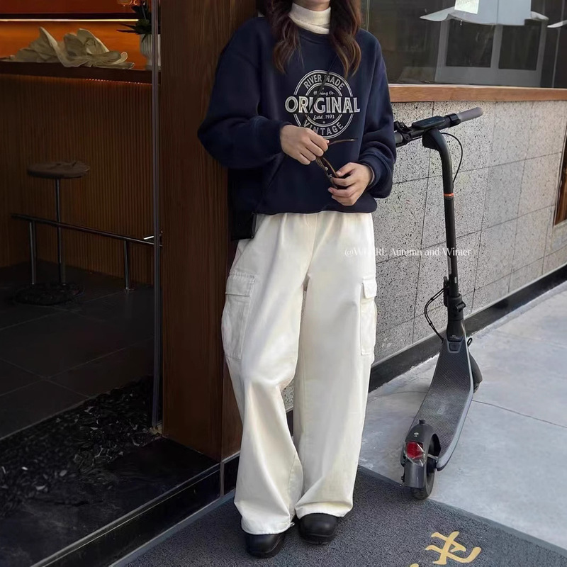 秋冬季新款圆领卫衣女韩版百搭洋气慵懒风加绒加厚宽松无帽上衣潮|undefined