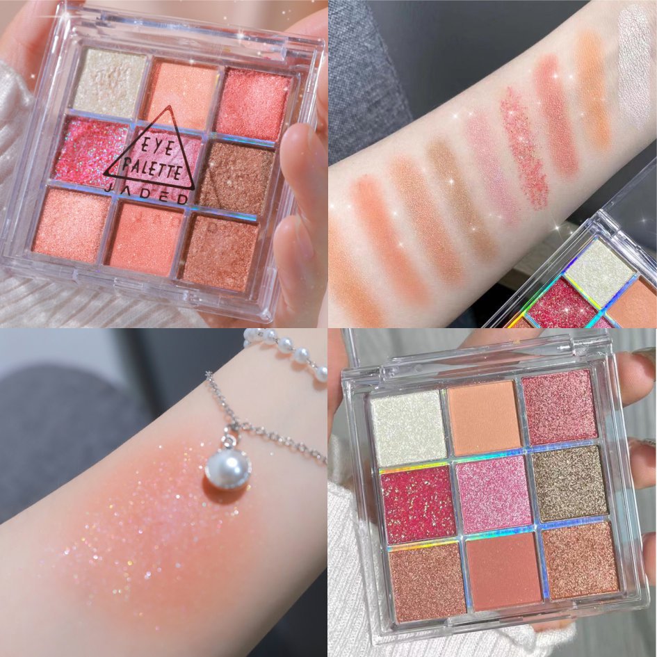 Sombra de ojos de nueve cuadrados de celebridades de Internet Super Fire Starry Sky Sparkle Sombra de ojos marrón anaranjado nacarado mate para principiantes baratos