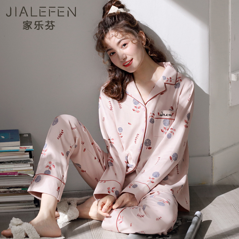 Pijamas de mujer primavera y otoño 100% algodón de manga larga ropa para el hogar Otoño e Invierno traje fino de talla grande