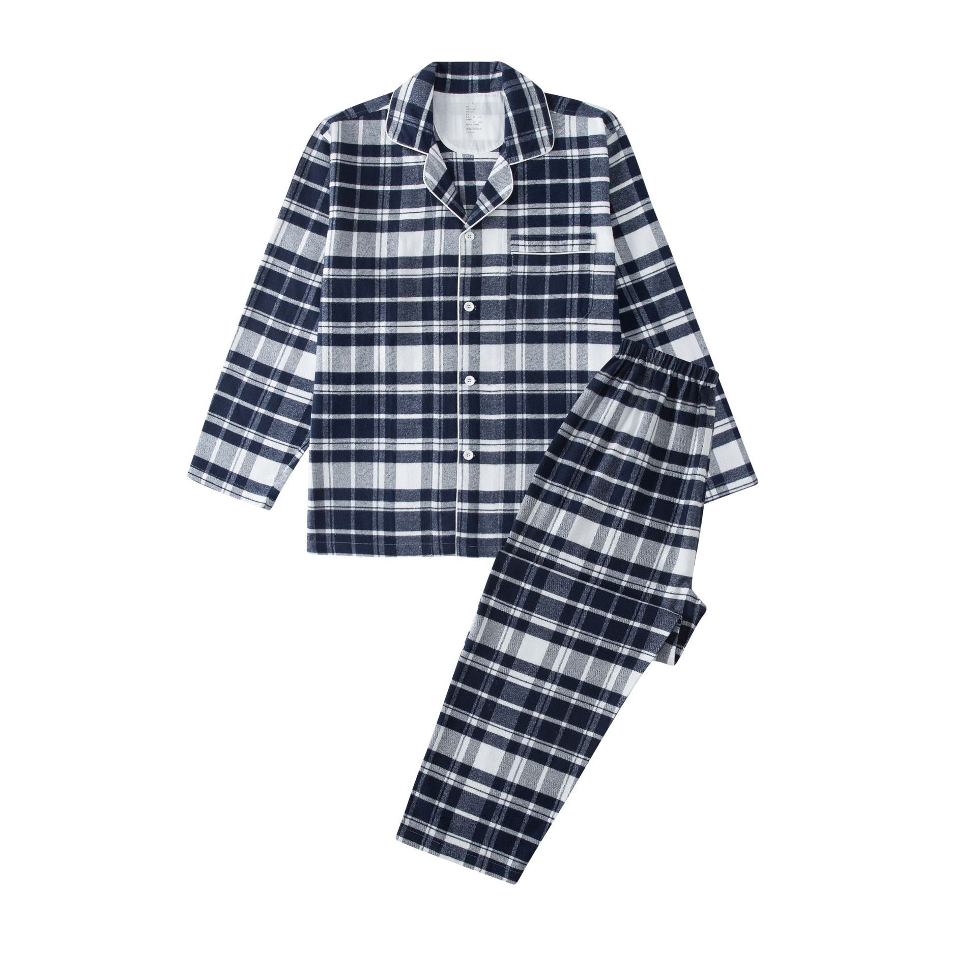 無印フランネルの家庭服の長いタイプの日本風の綿のカップルのパジャマの女性の純綿のスーツの長袖のパジャマ