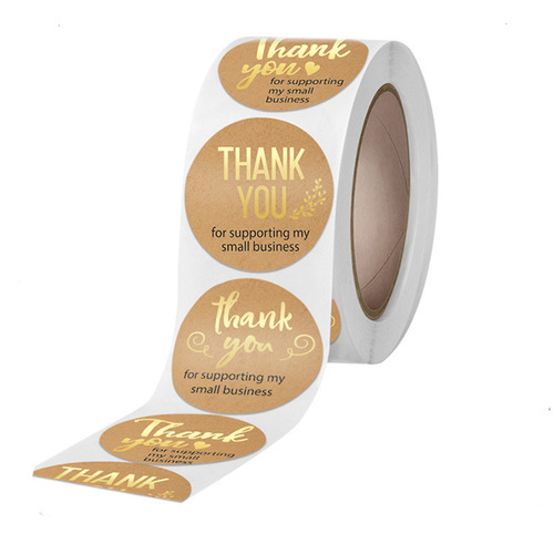 Thank You Sticker Round Kraft Paper Gold Foil Pressure Sensitive Label Thank You Sealing Sticker