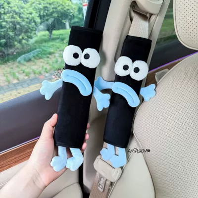 Belt Decoration Gift for New Car | Sürətlər qutusu və əl tormozu başlıqları - meo-blue-little-firewood-man-black-velvet-shoulder-pads-two-pieces
