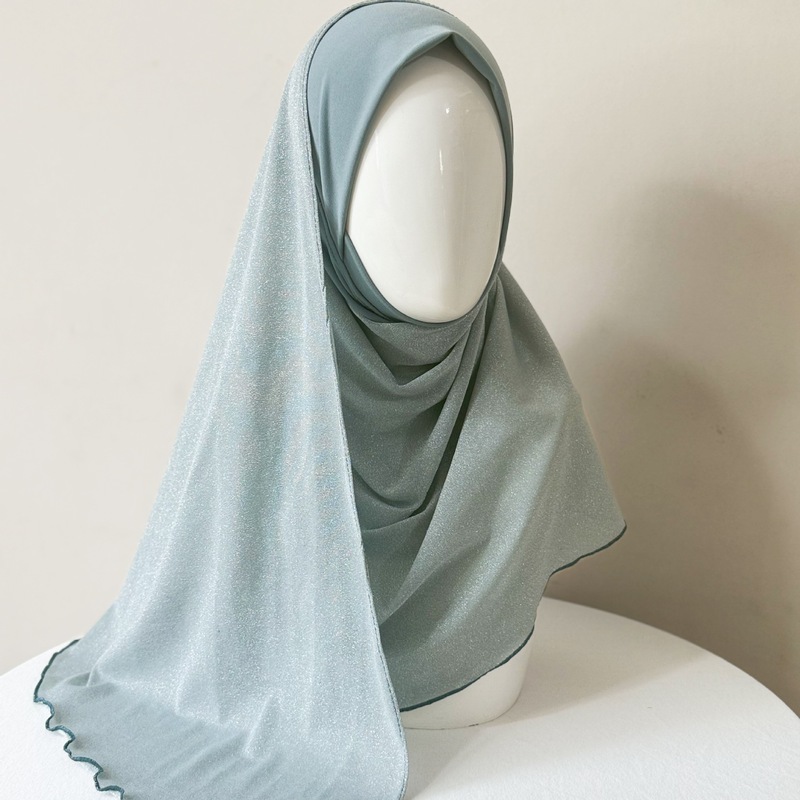 Modal Hijab 新款水晶麻拼接银丝网方便头套饶巾简单款包头头巾纱|undefined