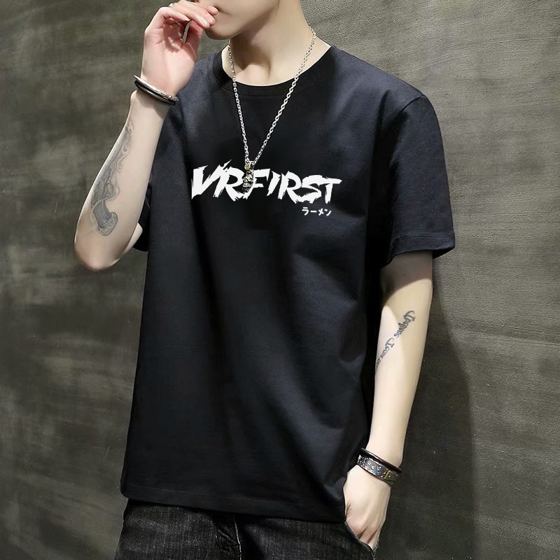 Verano ins celebridad en línea estilo coreano SLIM-Fit Camiseta de manga corta juventud carta impresa personalizada cuello redondo Camiseta casual base T