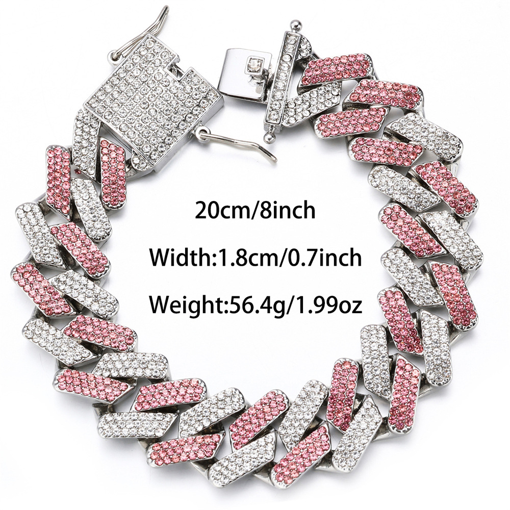 70g Weight Hip-Hop Rhombus Zinc Alloy Inlay Zircon Unisex Cuban Link Chain Curb Chain Bracelets Necklace