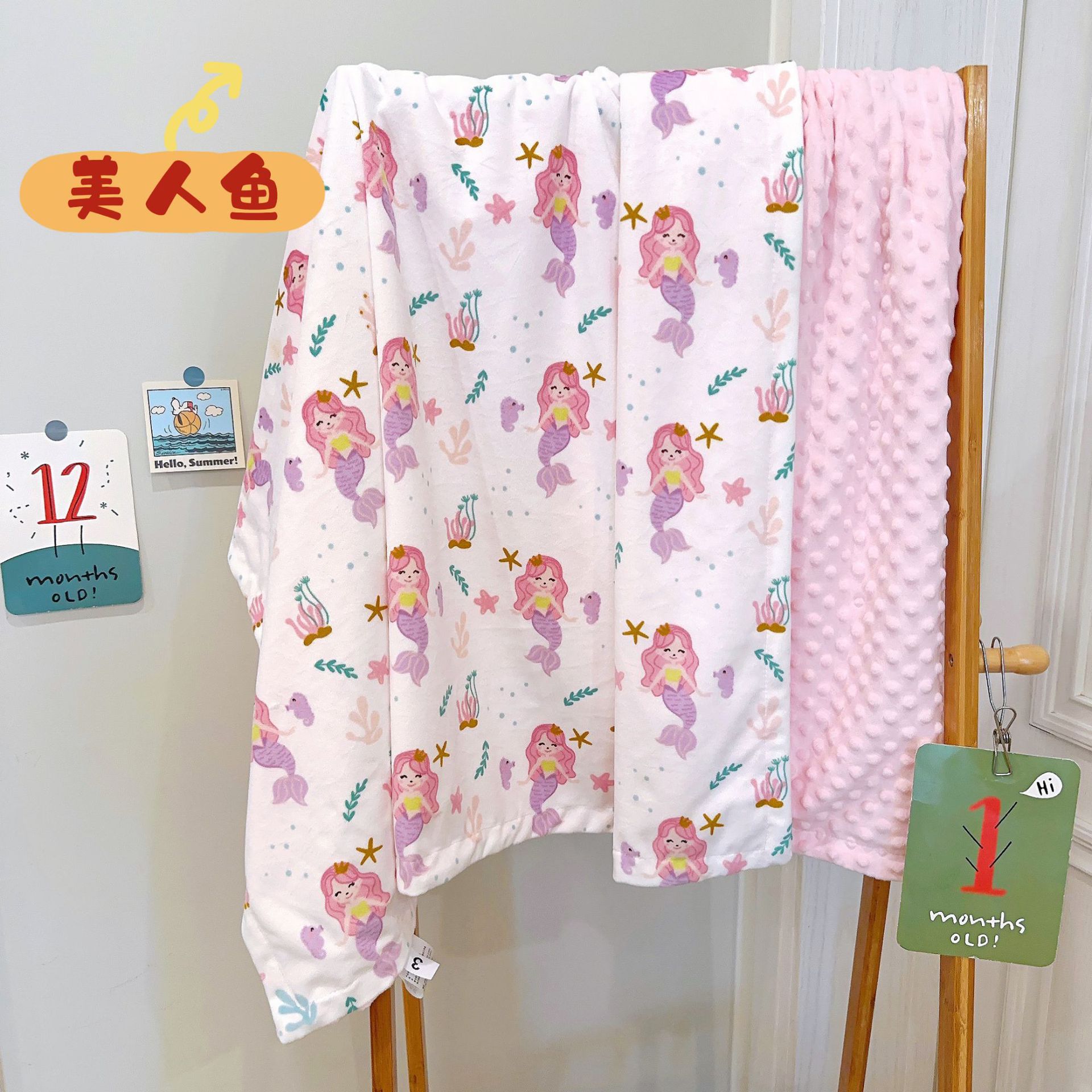 Manta acolchada para niños, manta tipo gorro, manta de doble capa de terciopelo cristalino, manta para siesta de bebé, manta esponjosa