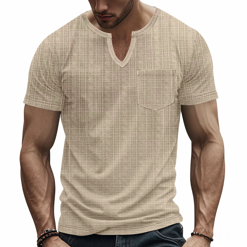 Camiseta hombre lino y bambú cuello en v verano transpirable_voghion.com