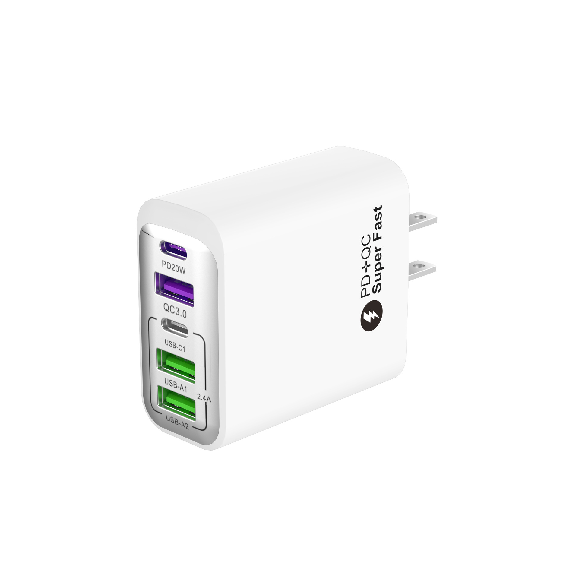 Autenticación transfronteriza explosiva QC3.0 cabeza de carga rápida 3USB + 2PD38W protocolo completo teléfono móvil cargador flash multipuerto cabeza de carga rápida