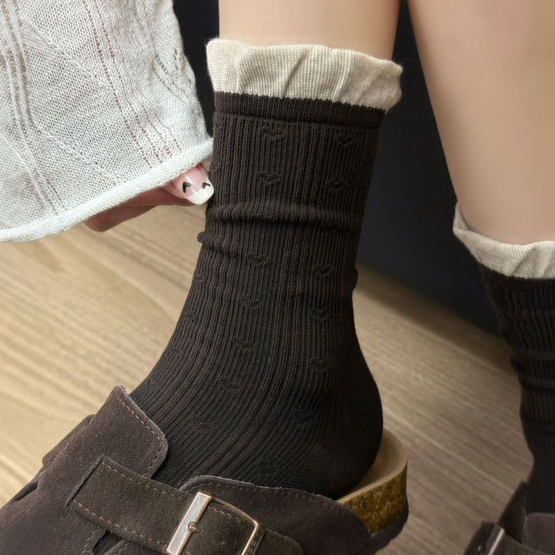 So Beautiful~ Korean Retro Girl's Autumn Lace~ so Cool~ Women's Seamless Mid-Calf Slouch Socks