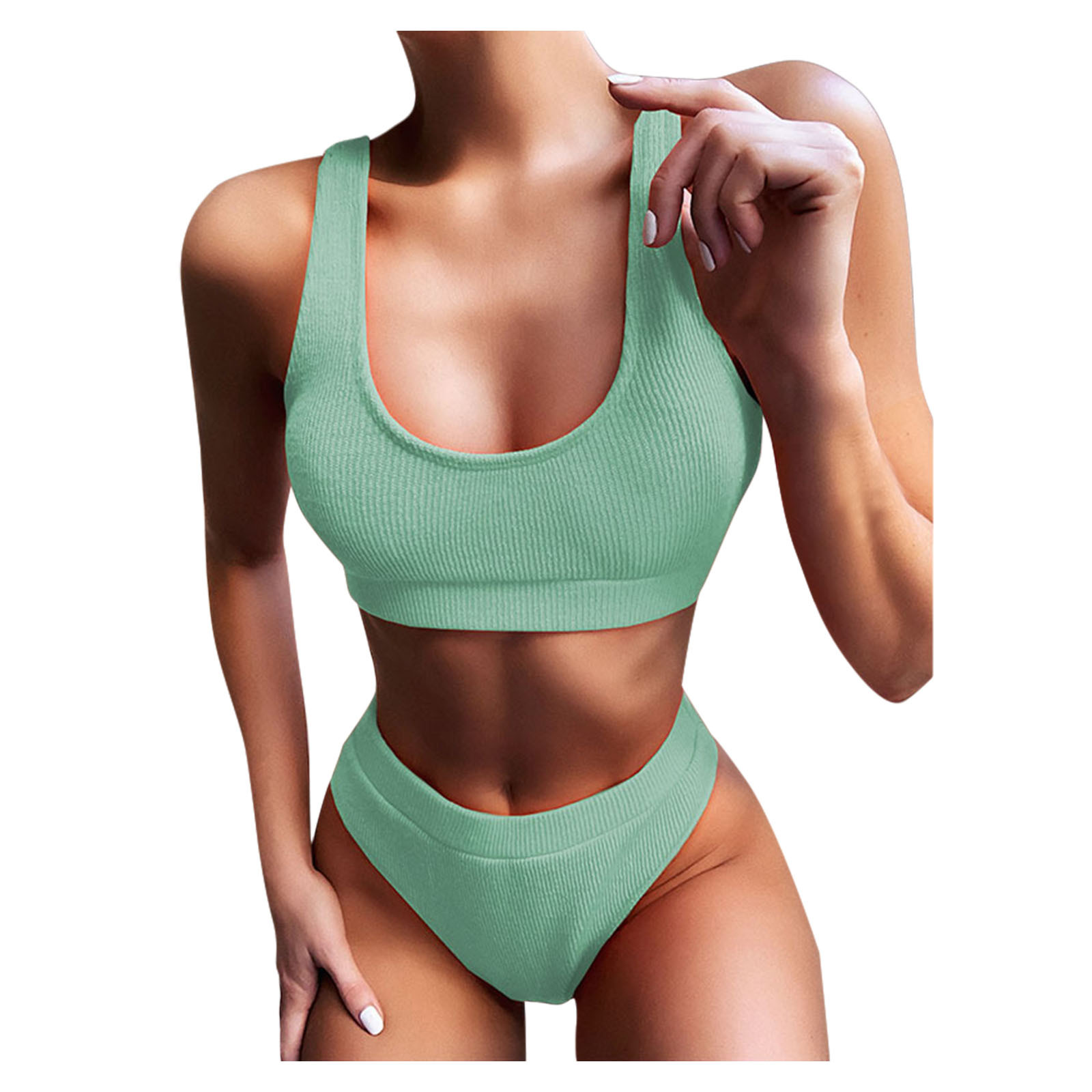 Yilin 2021 New European and American Ladies Sexy Solid Color Split Swimsuit AliExpress Bikinipicture3