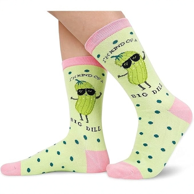 Ladies fun crazy silly socks, pickle taco avocado chicken coffee socks