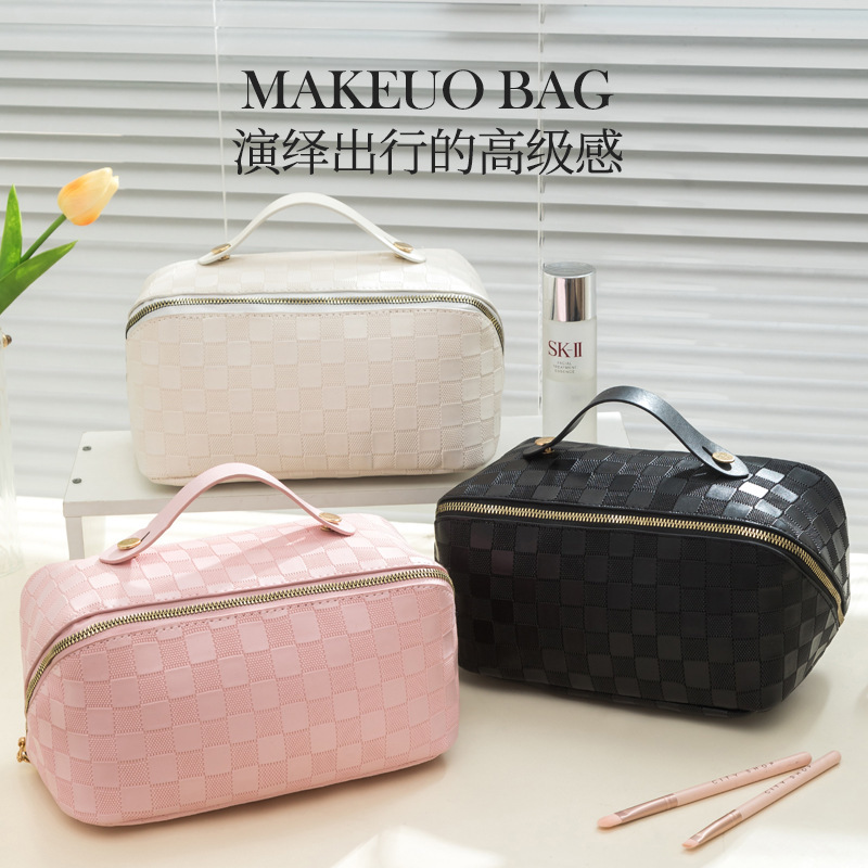 Checkerboard Cosmetic Bag Storage Portable Large Capacity 2023 New Style Toiletry Bag Portable Travel Portable Women's Bag