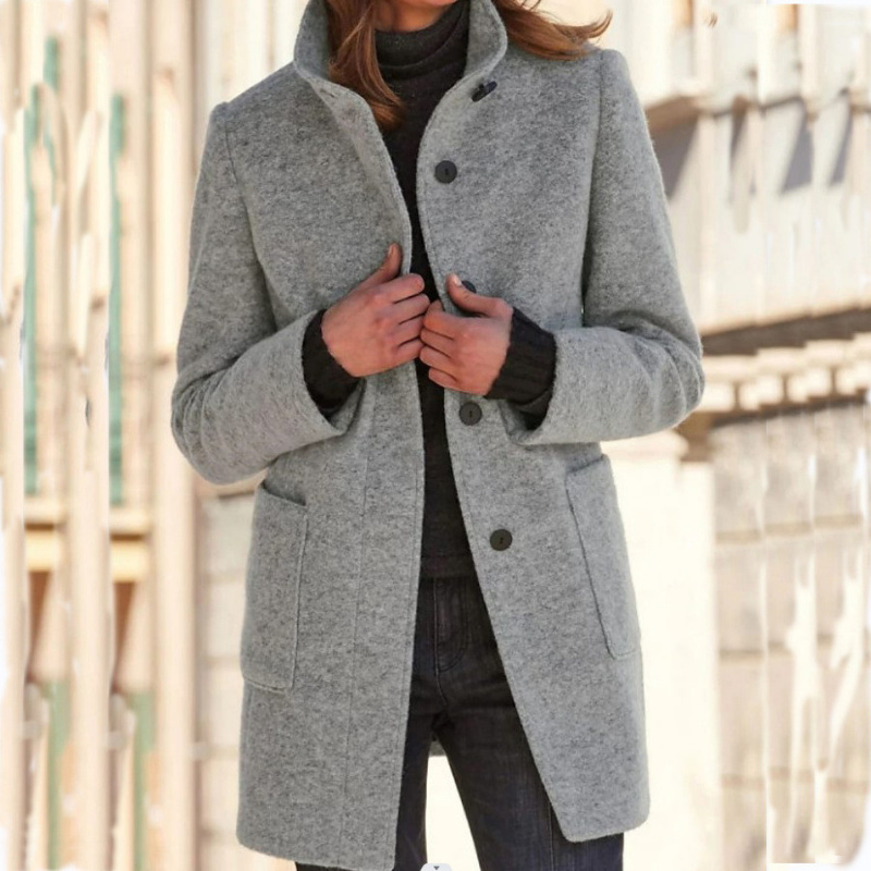 Winter And Autumn Women's Pure-Color Retro Collar Knit Sweater With Buttoned Stand Collar Wholesale Large-Sized Outerw_ecoleips.com