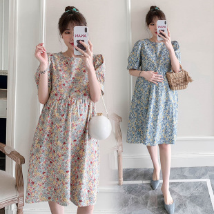 2025 Summer Wear Platycodon French Floral Skirt Forest Style Salty or Sweet Short-Sleeved Maternity Nursing Dress