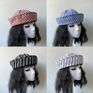 Japanese-Style Striped Women's Fisherman Hat for Spring and Autumn Outings, Sunshade Hat, Trendy Korean-Style Bucket Hat
