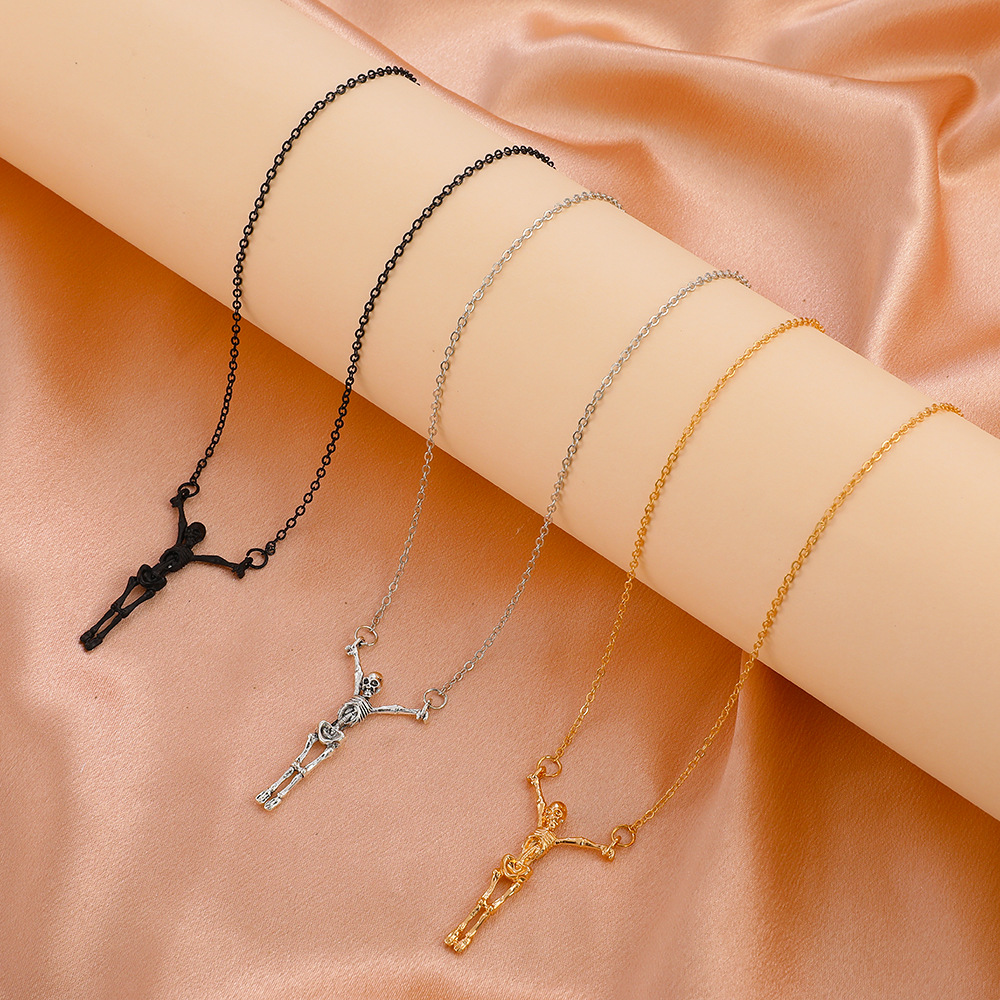 retro exaggerated skull ghost pendant necklace gothic Halloween sweater chain