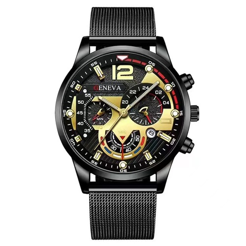 New Business Men Cross-border Wholesale Stainless Steel Quartz Watch Three-Eye Mesh Strap Luminous Sports Men's Watch
