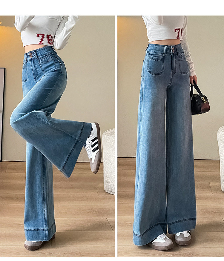 Quần jean ống rộng nữ cạp cao co giãn hai cúc phong cách Hàn Quốc — Quần Croptop Đen, Quần crop top màu xanh cao cấp, Quần xanh cao cấp, Tiện ích mở rộng màu xanh cao cấp chi tiết 19