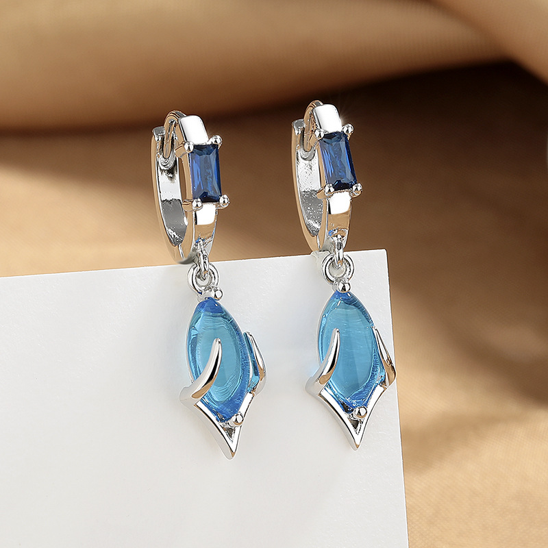Blue small design geometric earrings with zircon