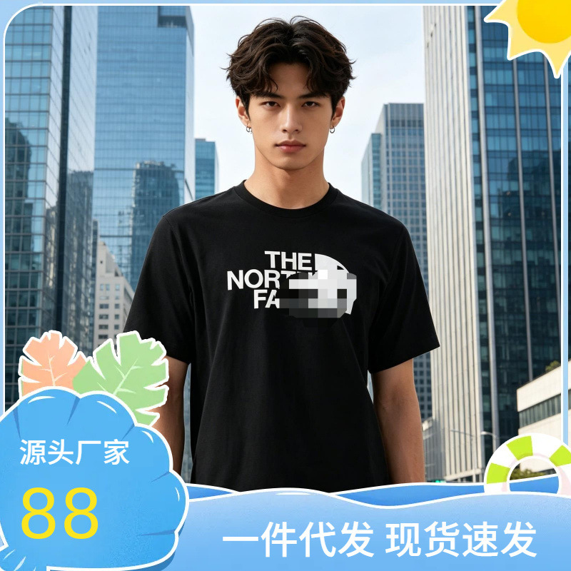 The North Face Short-Sleeved T-Shirt Men's Summer New Style Loose Breathable Round Neck Couple Trendy Brand T-Shirt Half-Sleeved Shirt Black