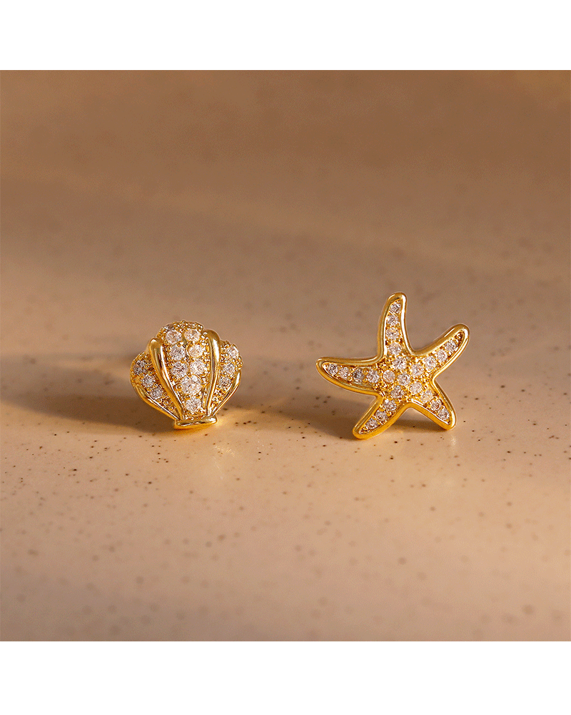 Copper Elegant Starfish Shell Zircon Ear Studs display picture 3