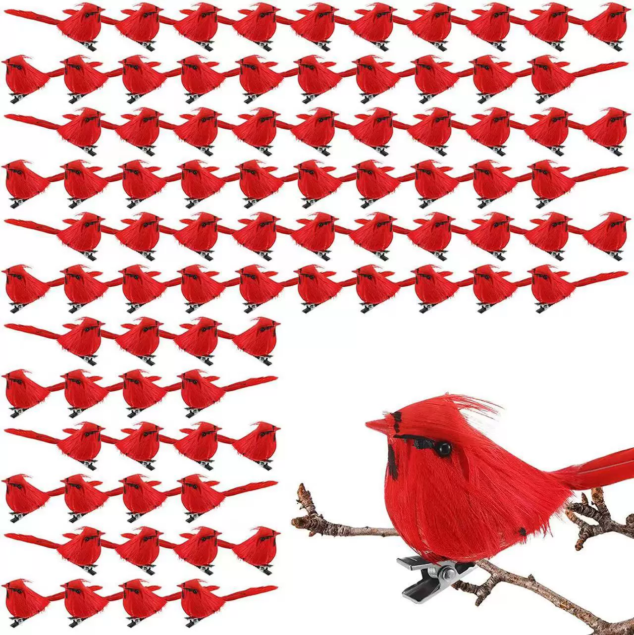 圣诞装饰红鸟夹子款迷你仿真红雀鸟圣诞树装饰工艺品