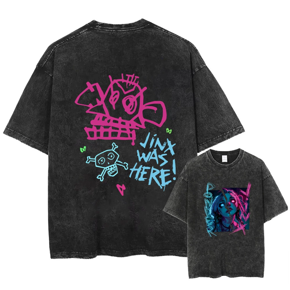 [Arcane Jinx Футболка Любители игр Граффити Выветренная Футболка Арка]