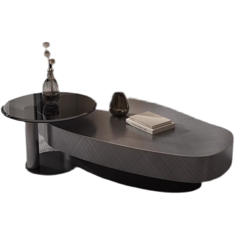 Italiano Oval de gama alta minimalista mesa de café de mango sala de estar hogar pequeño apartamento moderno minimalista de acero inoxidable con cajón
