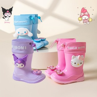 Sanrio Mid-Tube Rain Boots for Children Cross-Border Cartoon Kuromi Non-Slip Soft-Soled Water Shoes for Girls Kindergarten Rain Boots for Girls